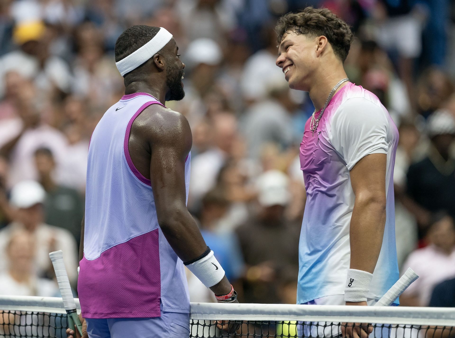 Frances Tiafoe (left) and Ben Shelton (right) after the conclusion of their third-round match at the 2024 US Open (Source: Getty)